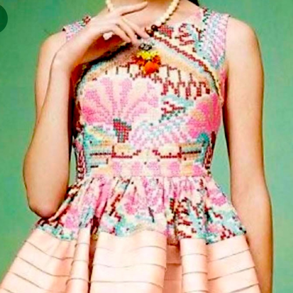 ANTHROPOLOGIE sz 2 DAKSHA Pink Embroidered Peplum Top Fish Fry Manoush Arora